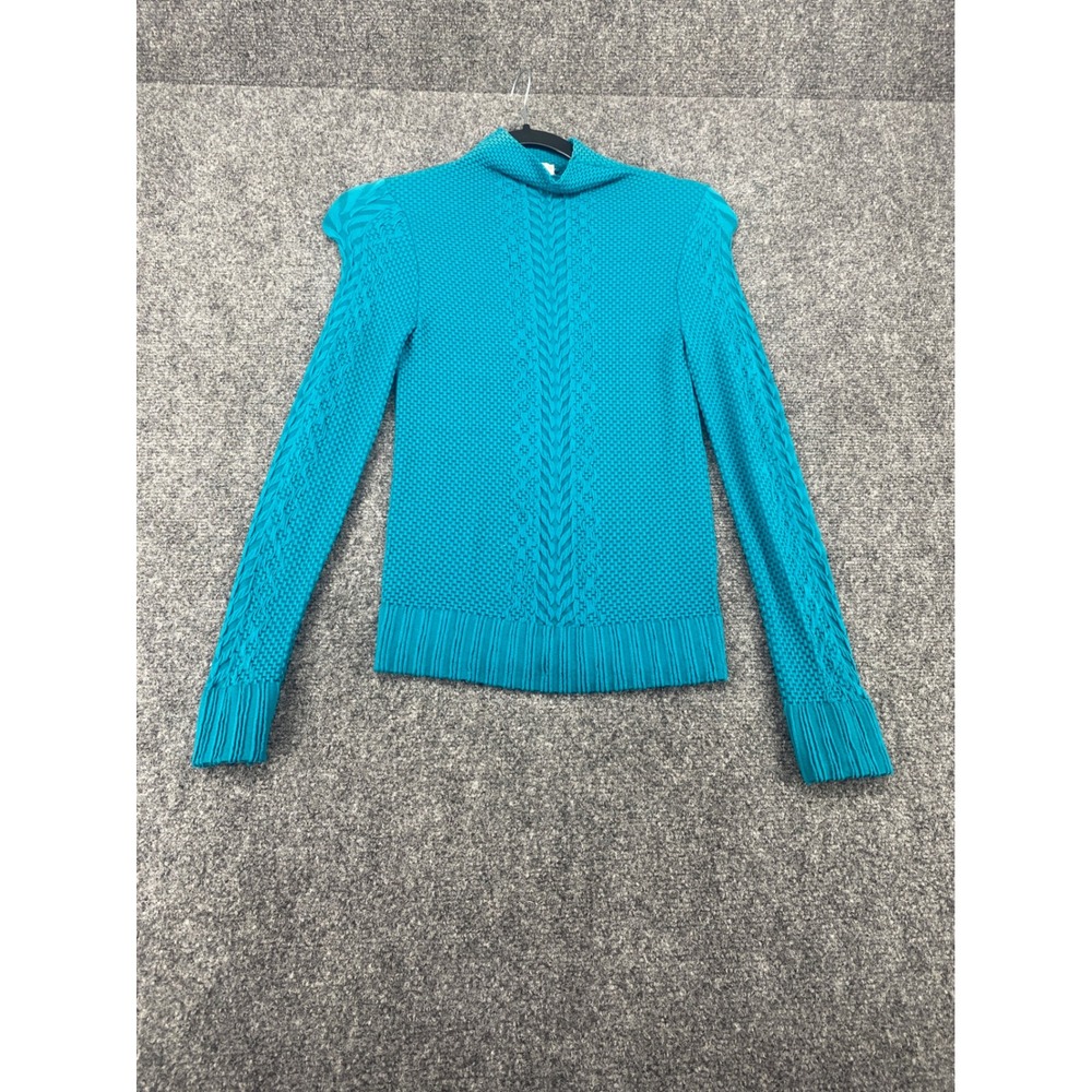 Cleo Mock Neck Popcorn Cable Knit Sweater Womens OS Teal Blue Textured Stretch